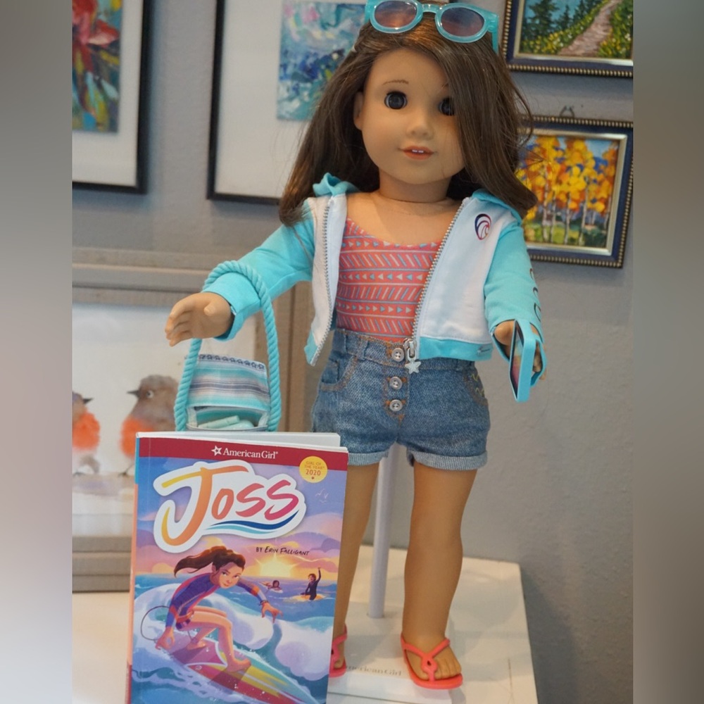 Joss American Girl Doll in Aqua Jacket and Denim Shorts